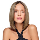 Woman wearing a 10in Au Naturel Topper in Rooted Brown/Blonde Balayage