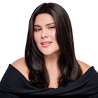 Woman wearing a 14in Au Naturel Topper in Soft Black