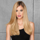 Woman wearing an 18in 10-pc Extension Kit in Ginger Blonde