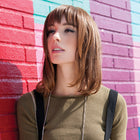 Woman wearing Clip In Bangs Wig in Chocolate Copper
