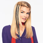 Woman wearing a Metallic Braid Extension in Teal