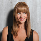 Woman wearing Modern Fringe Bang Wig in Glazed Strawberry