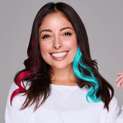 SPIRIT WEAR 2PC WAVY CLIP-IN COLOR HAIR EXTENSION IN COLOR TEAL 325 & RED 1797