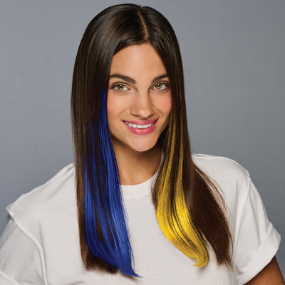 SPIRIT WEAR 2PC CLIP-IN COLOR HAIR EXTENSION IN COLOR BLUE 661 & YELLOW 109
