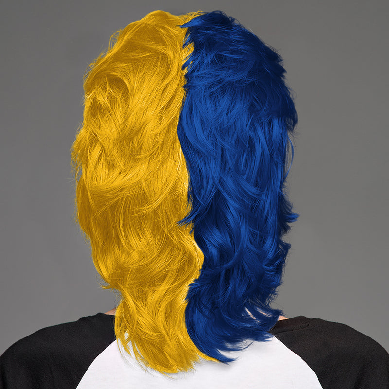 SPIRIT WEAR MVP MULLET WIG IN COLOR BLUE 282 & GOLD 1235