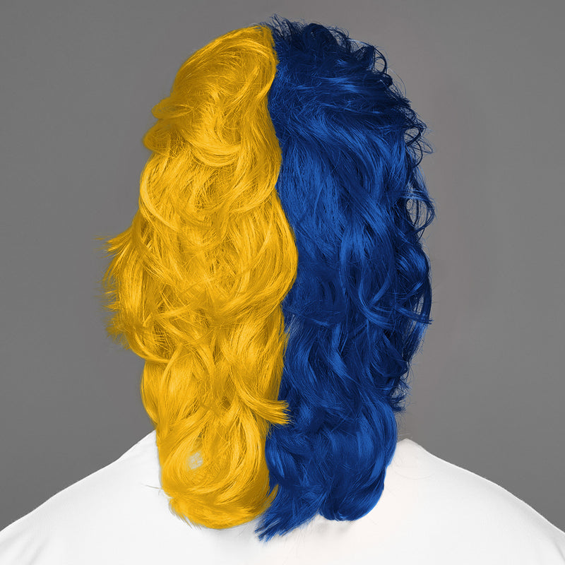 SPIRIT WEAR MVP MULLET WIG IN COLOR BLUE 282 & GOLD 1235