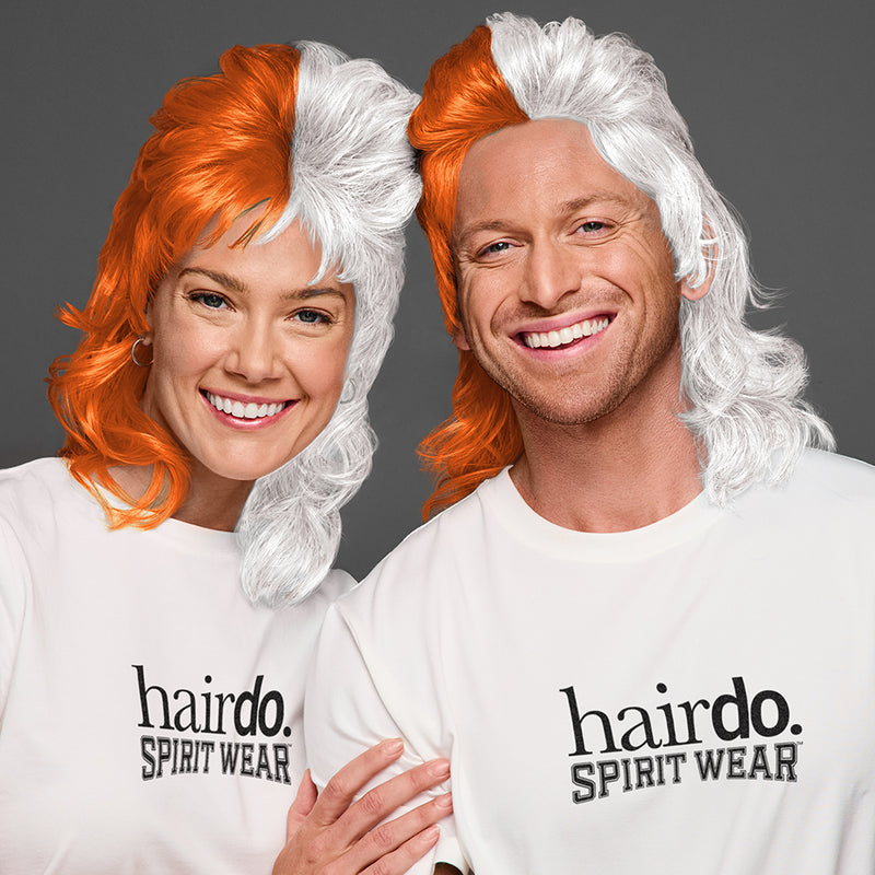 SPIRIT WEAR MVP MULLET WIG IN COLOR ORANGE 151 & WHITE