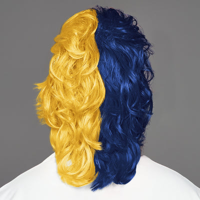 SPIRIT WEAR MVP MULLET WIG IN COLOR BLUE 282 & MAIZE 7406