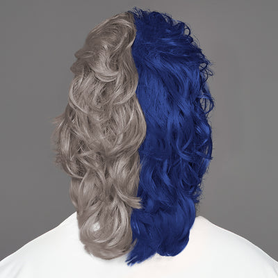 SPIRIT WEAR MVP MULLET WIG IN COLOR BLUE 282 & GRAY 409