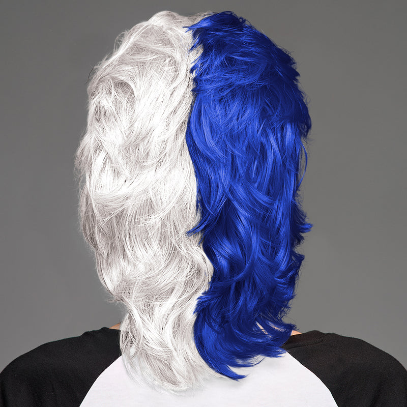 SPIRIT WEAR MVP MULLET WIG IN COLOR BLUE 286 & WHITE