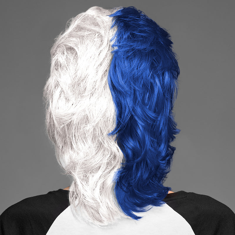 SPIRIT WEAR MVP MULLET WIG IN COLOR BLUE 287 & WHITE