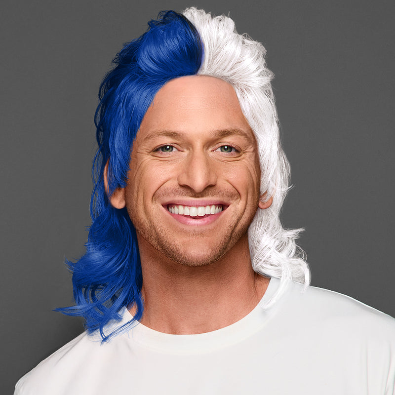 SPIRIT WEAR MVP MULLET WIG IN COLOR BLUE 287 & WHITE