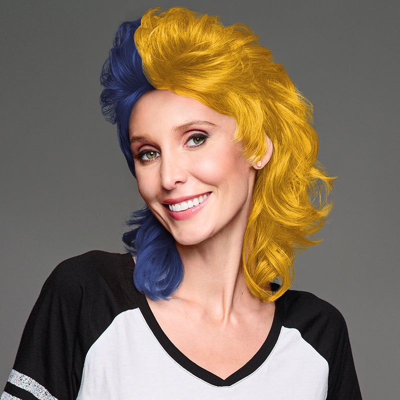 SPIRIT WEAR MVP MULLET WIG IN COLOR BLUE 282 & GOLD 1235