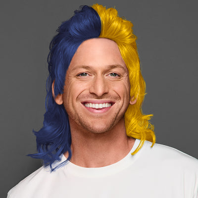 SPIRIT WEAR MVP MULLET WIG IN COLOR BLUE 282 & GOLD 1235