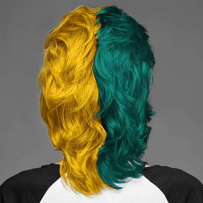 SPIRIT WEAR MVP MULLET WIG IN COLOR GREEN 330 & GOLD 123