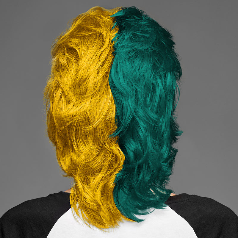 SPIRIT WEAR MVP MULLET WIG IN COLOR GREEN 330 & GOLD 123