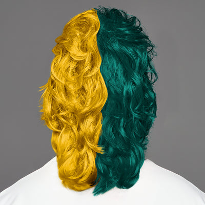 SPIRIT WEAR MVP MULLET WIG IN COLOR GREEN 330 & GOLD 123