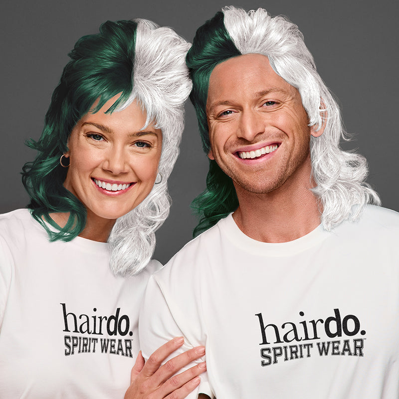 SPIRIT WEAR MVP MULLET WIG IN COLOR GREEN 567 & WHITE