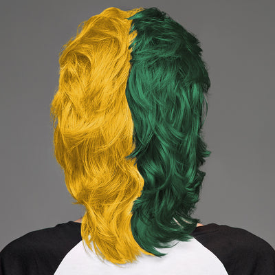 SPIRIT WEAR MVP MULLET WIG IN COLOR GREEN 3435 & GOLD 1235