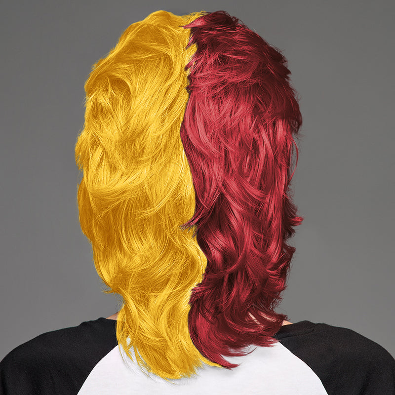 SPIRIT WEAR MVP MULLET WIG IN COLOR MAROON 202 & GOLD 136