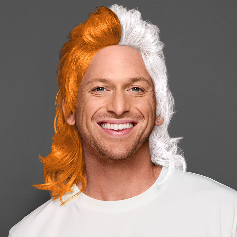 SPIRIT WEAR MVP MULLET WIG IN COLOR ORANGE 151 & WHITE