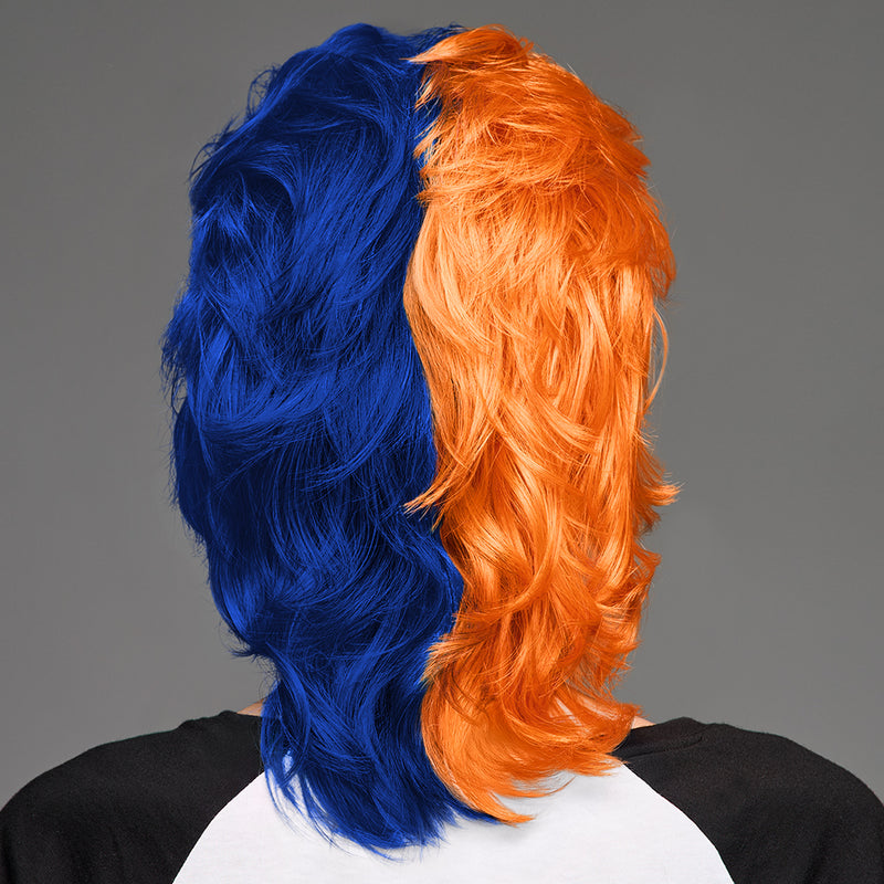 SPIRIT WEAR MVP MULLET WIG IN COLOR ORANGE 158 & BLUE 281