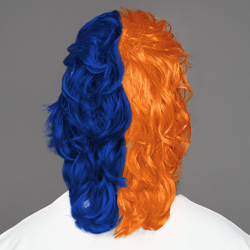 SPIRIT WEAR MVP MULLET WIG IN COLOR ORANGE 158 & BLUE 281