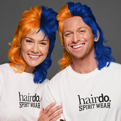 SPIRIT WEAR MVP MULLET WIG IN COLOR ORANGE 158 & BLUE 281