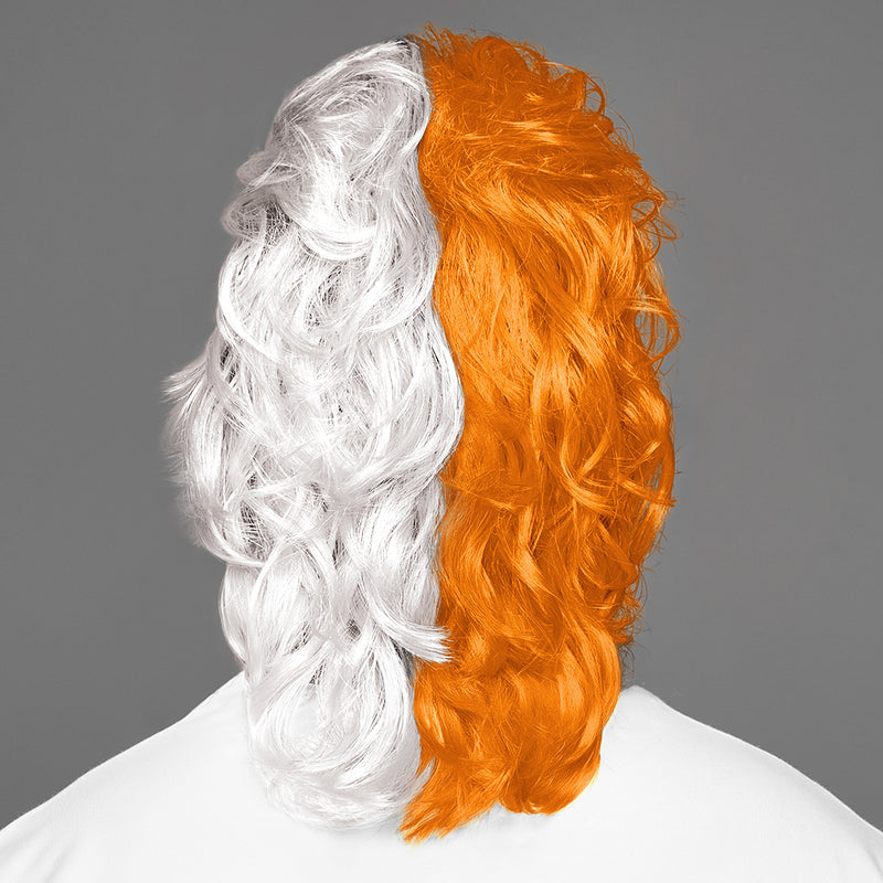 SPIRIT WEAR MVP MULLET WIG IN COLOR ORANGE 151 & WHITE