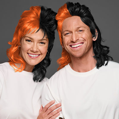 SPIRIT WEAR MVP MULLET WIG IN COLOR ORANGE 166 & BLACK