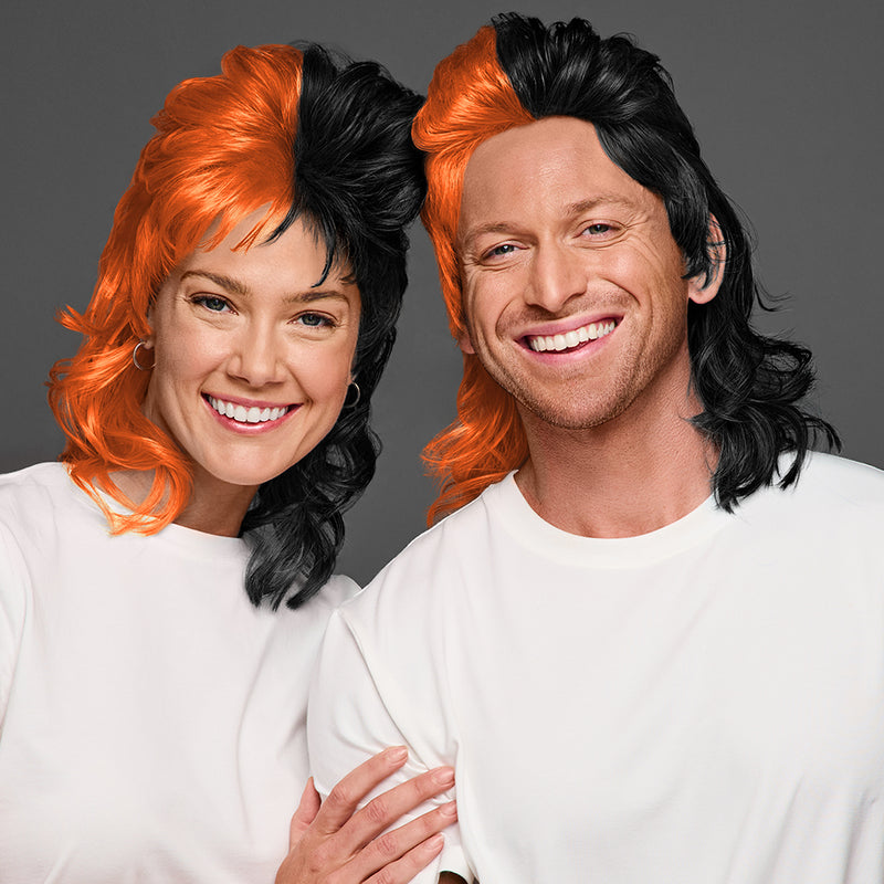 SPIRIT WEAR MVP MULLET WIG IN COLOR ORANGE 166 & BLACK
