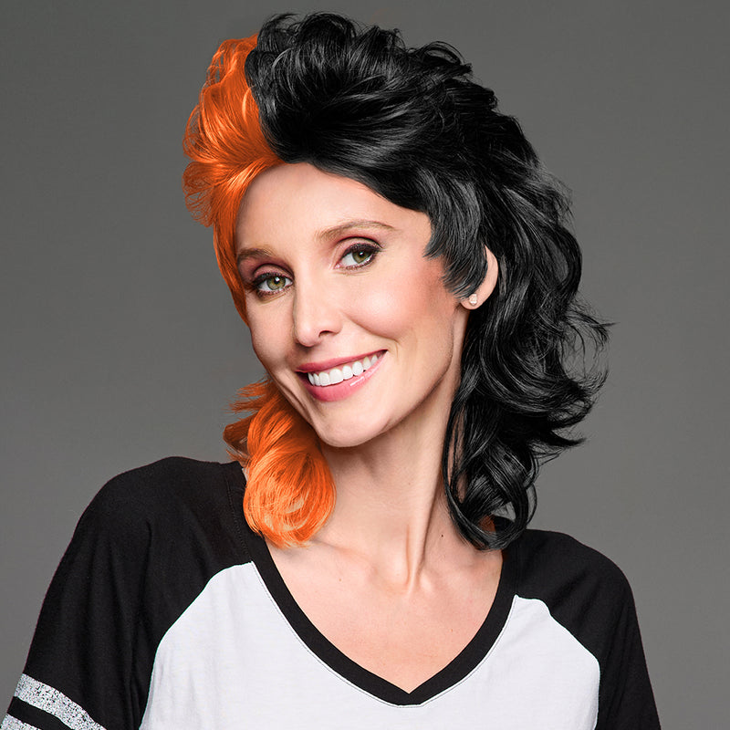 SPIRIT WEAR MVP MULLET WIG IN COLOR ORANGE 166 & BLACK