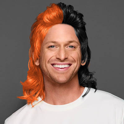 SPIRIT WEAR MVP MULLET WIG IN COLOR ORANGE 166 & BLACK