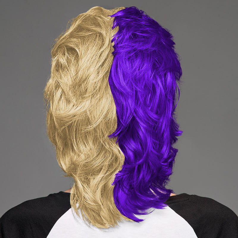 SPIRIT WEAR MVP MULLET WIG IN COLOR PURPLE 2685 & GOLD 7502