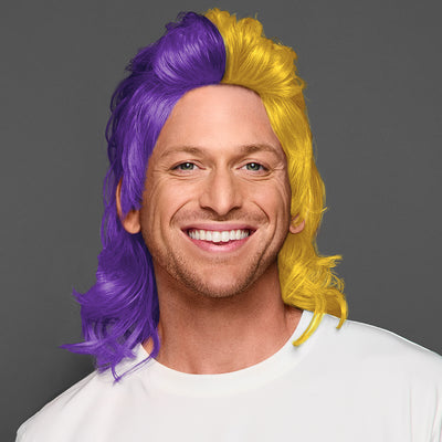 SPIRIT WEAR MVP MULLET WIG IN COLOR PURPLE 268 & GOLD 123