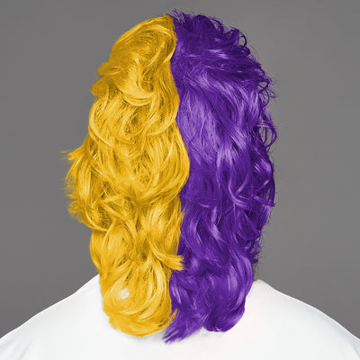 SPIRIT WEAR MVP MULLET WIG IN COLOR PURPLE 268 & GOLD 123