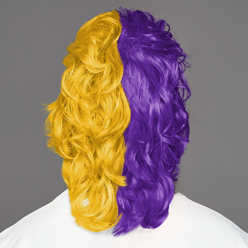 SPIRIT WEAR MVP MULLET WIG IN COLOR PURPLE 268 & GOLD 123