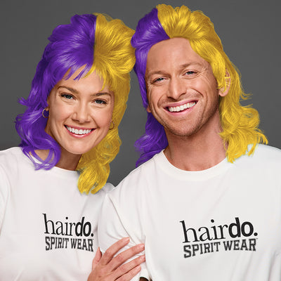 SPIRIT WEAR MVP MULLET WIG IN COLOR PURPLE 268 & GOLD 123
