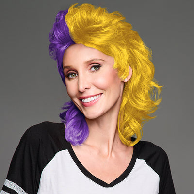 SPIRIT WEAR MVP MULLET WIG IN COLOR PURPLE 268 & GOLD 123