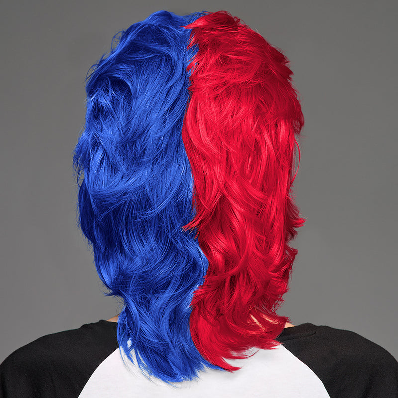 SPIRIT WEAR MVP MULLET WIG IN COLOR BLUE 286 & RED 186