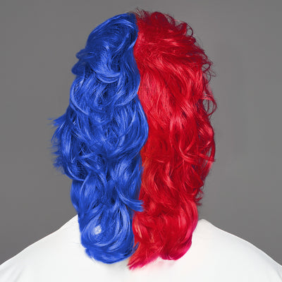 SPIRIT WEAR MVP MULLET WIG IN COLOR BLUE 286 & RED 186