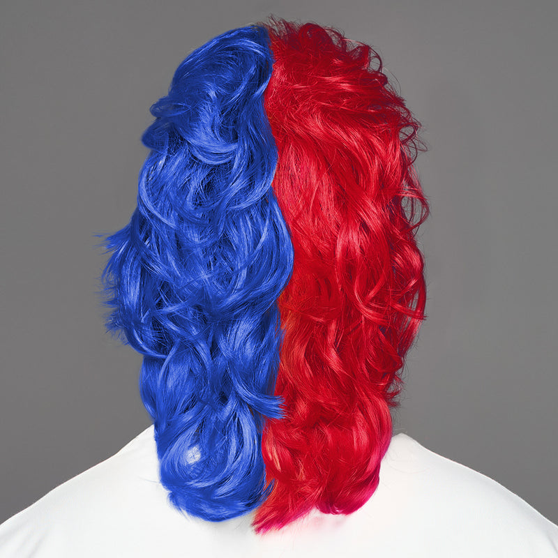 SPIRIT WEAR MVP MULLET WIG IN COLOR BLUE 286 & RED 186