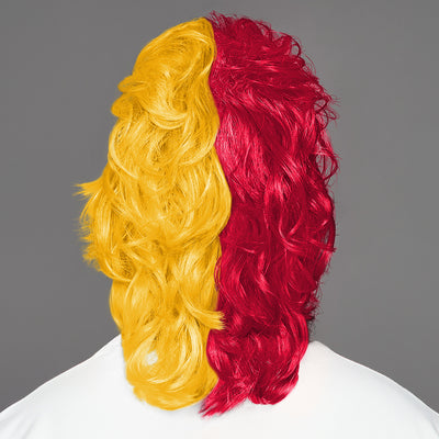 SPIRIT WEAR MVP MULLET WIG IN COLOR RED 186 & GOLD 142