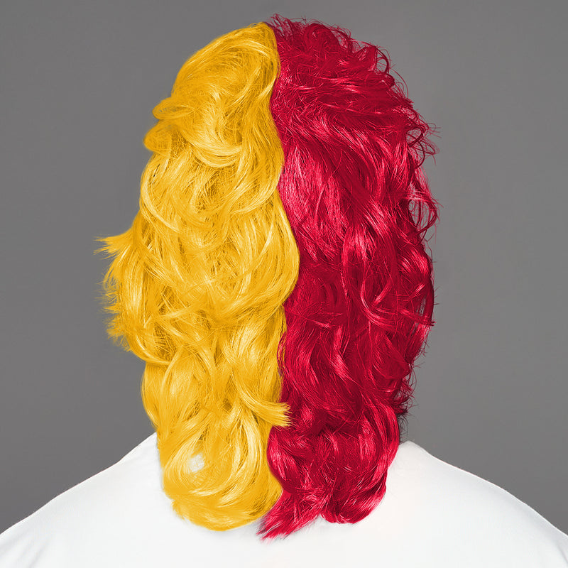 SPIRIT WEAR MVP MULLET WIG IN COLOR RED 186 & GOLD 142