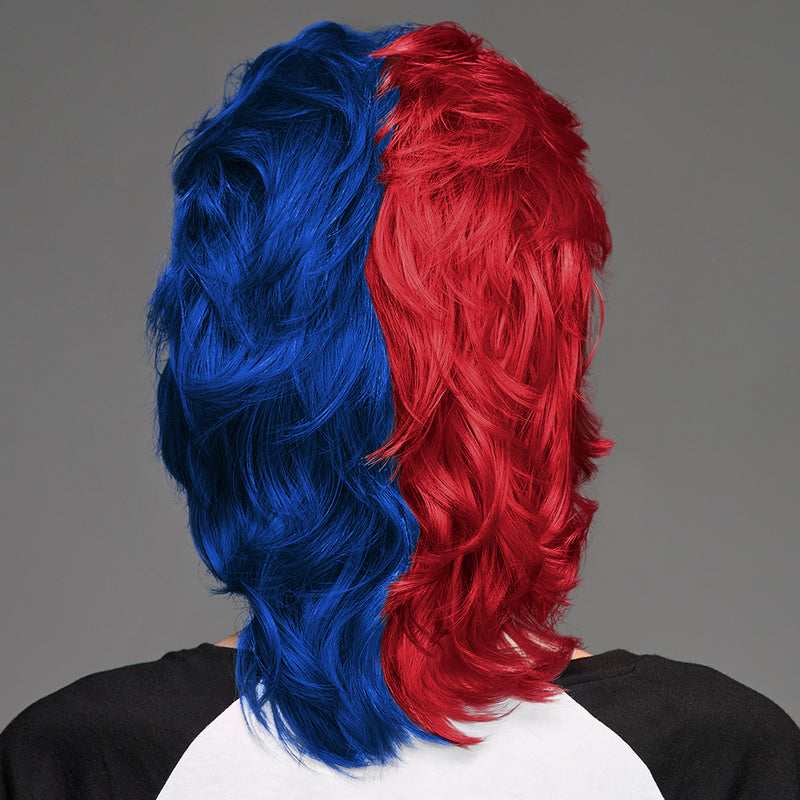 SPIRIT WEAR MVP MULLET WIG IN COLOR RED 200 & BLUE 281