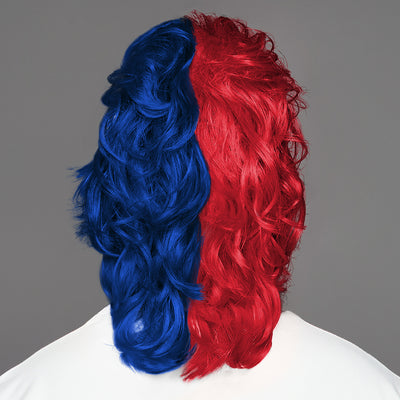 SPIRIT WEAR MVP MULLET WIG IN COLOR RED 200 & BLUE 281