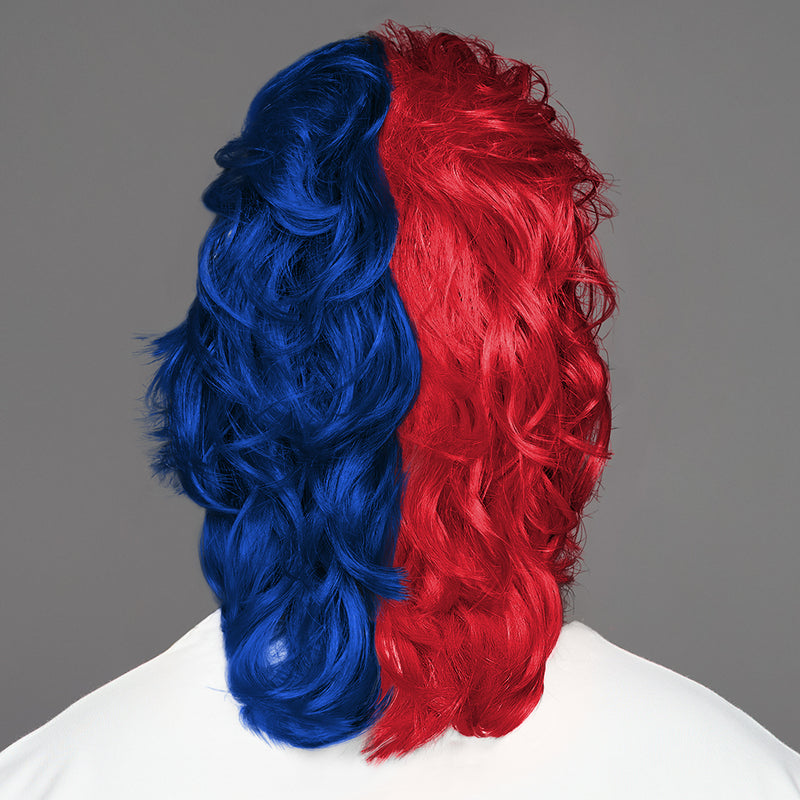 SPIRIT WEAR MVP MULLET WIG IN COLOR RED 200 & BLUE 281