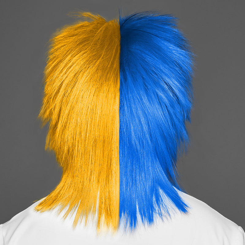 SPIRIT WEAR SPIKY SPIRIT WIG IN COLOR BLUE 2386 & YELLOW 130