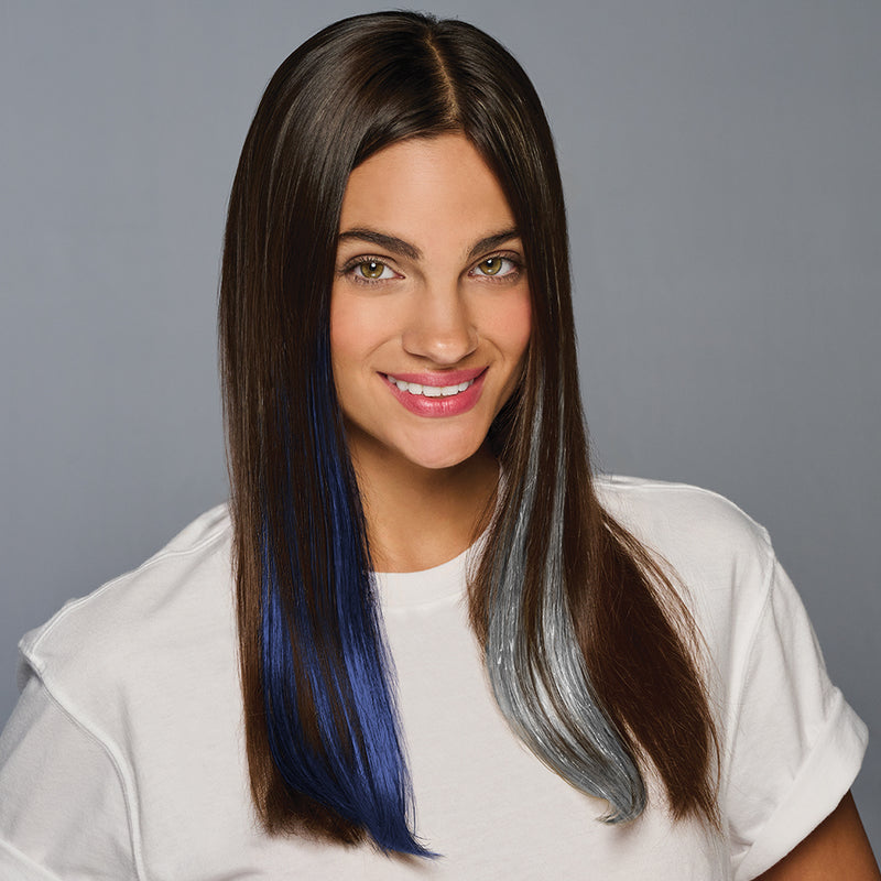 SPIRIT WEAR 2PC CLIP-IN COLOR HAIR EXTENSION IN COLOR BLUE 282 & SILVER SHIMMER