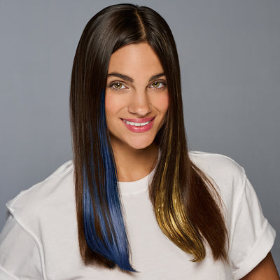 SPIRIT WEAR 2PC CLIP-IN COLOR HAIR EXTENSION IN COLOR BLUE 289 & GOLD SHIMMER